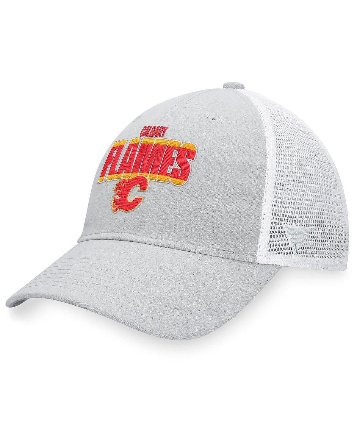 цена Мужская фирменная кепка с логотипом Heather Grey, White Calgary Flames Team Trucker Snapback Fanatics