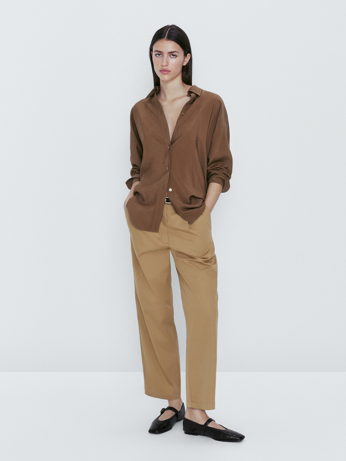 

Брюки из смешанного хлопка Massimo Dutti, кэмел