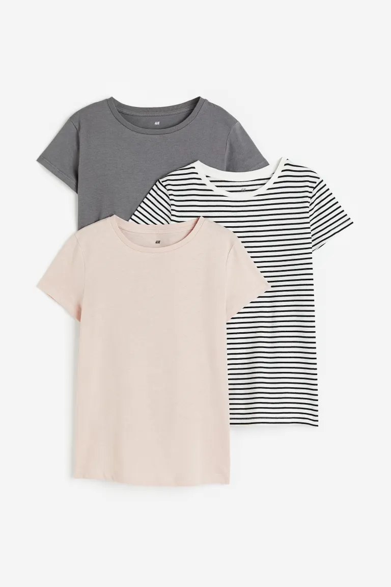 Комплект из 3 хлопковых футболок H&M, серый комплект из трех футболок с круглым вырезом 5 синий