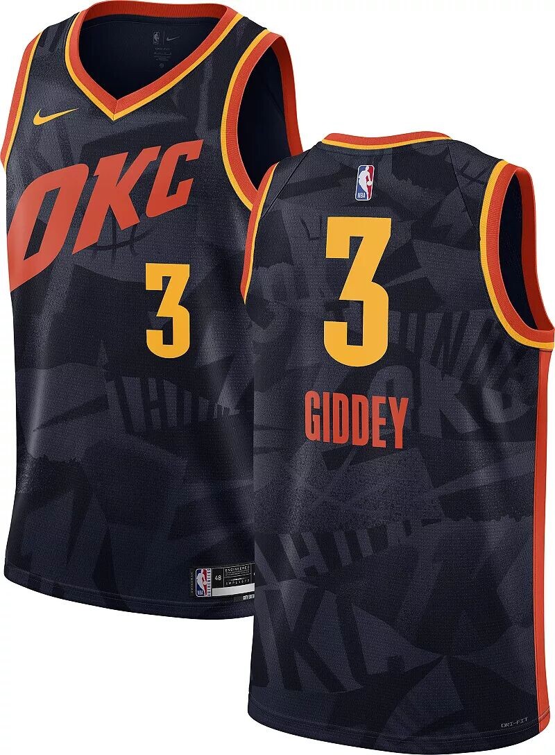 

Мужская футболка Nike City Edition 2023-24 Oklahoma City Thunder Josh Giddy #3 темно-синего цвета Swingman