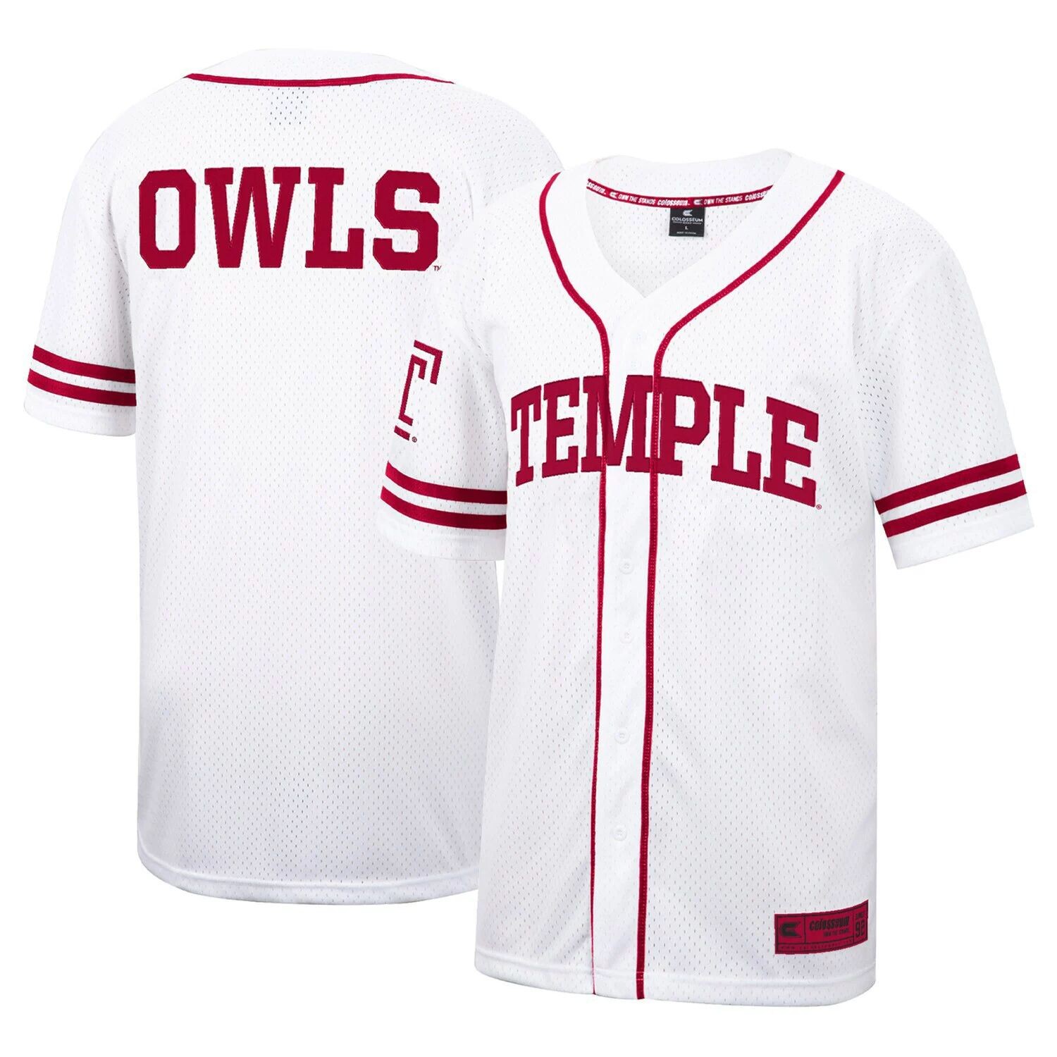 

Мужская бейсбольная майка с пуговицами White Temple Owls свободолюбивая Colosseum