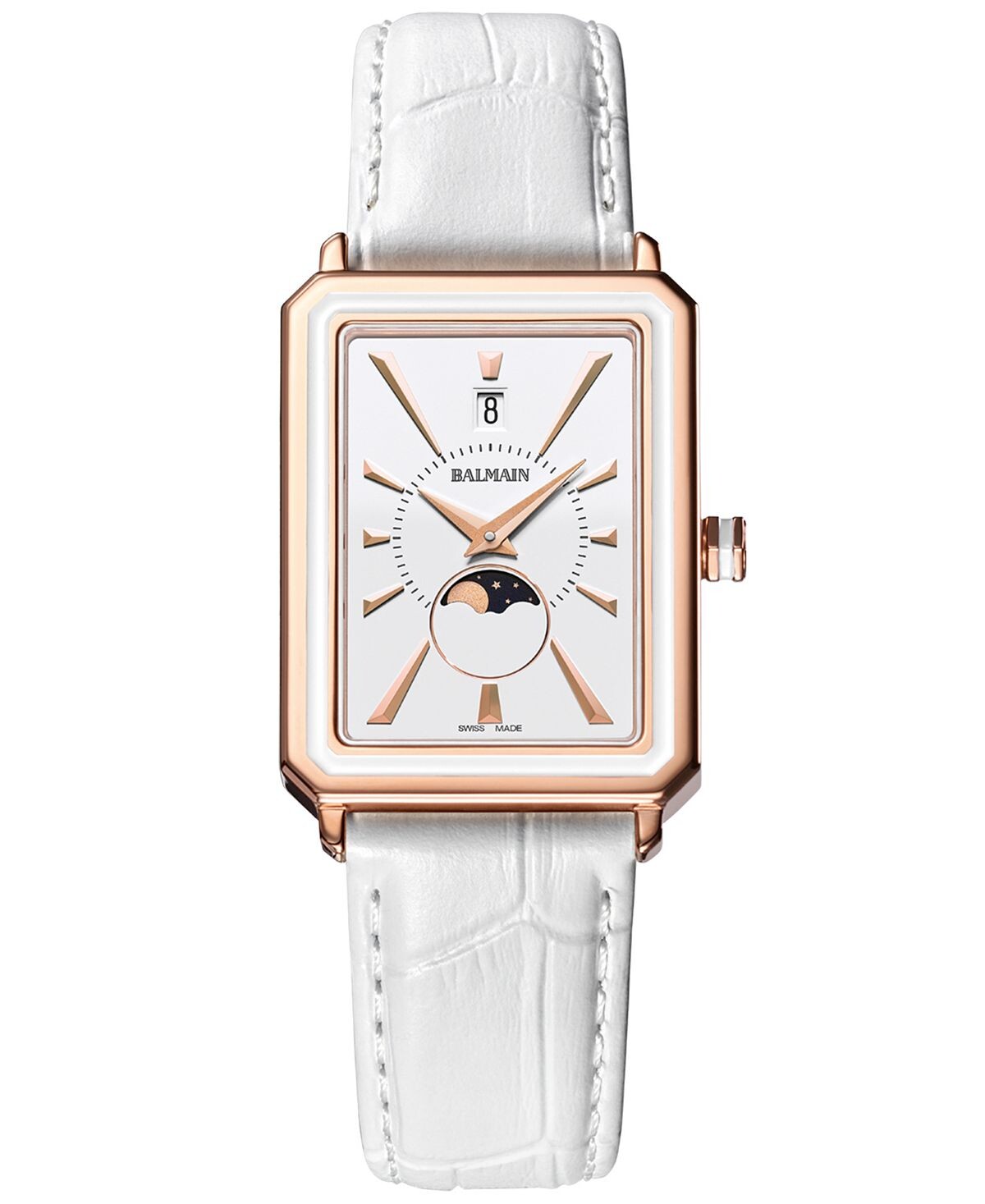 

Женские швейцарские часы Eirini Moonphase с белым кожаным ремешком, 28x37 мм Balmain