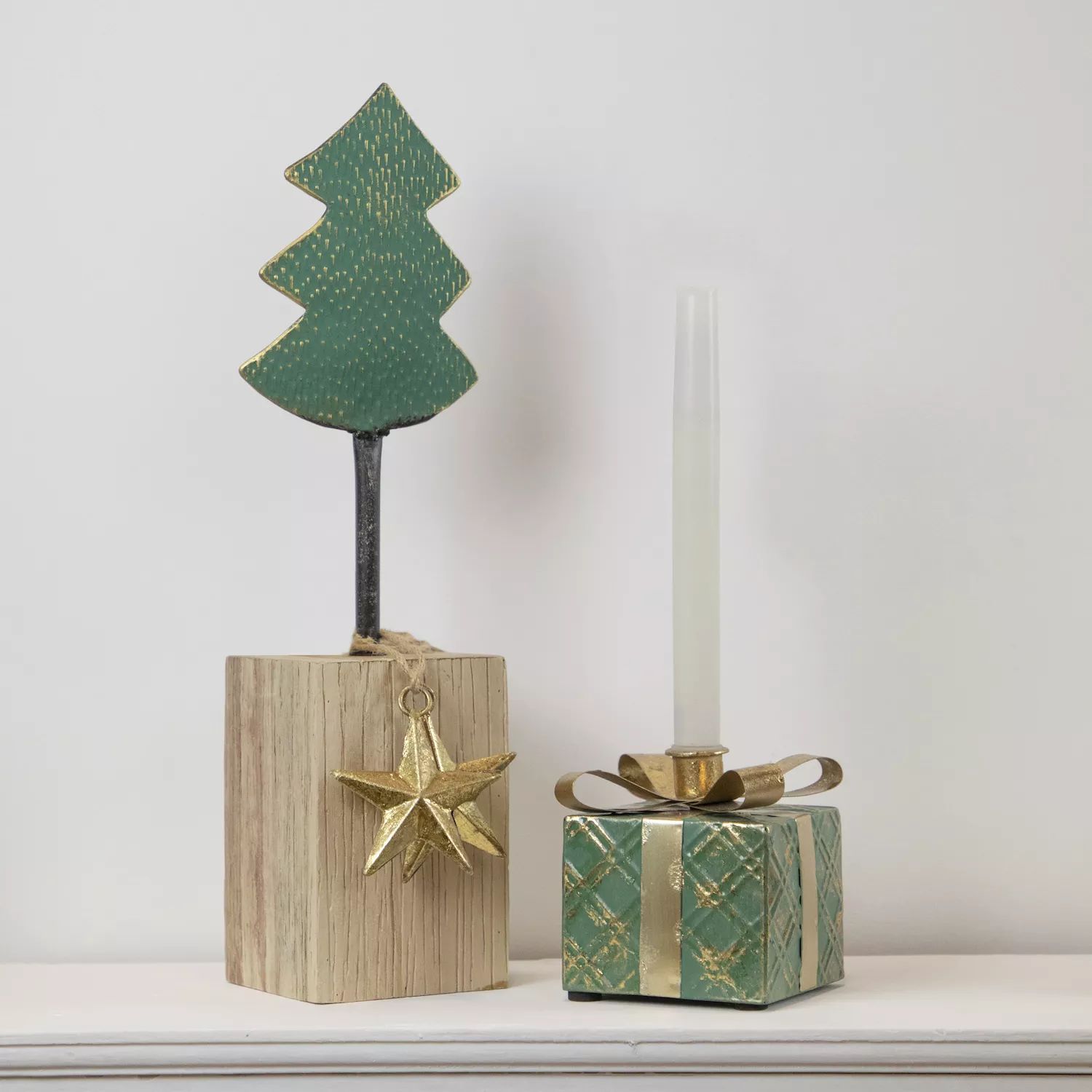4,5-дюймовый зеленая металлическая подарочная коробка, рождественский конусный подсвечник