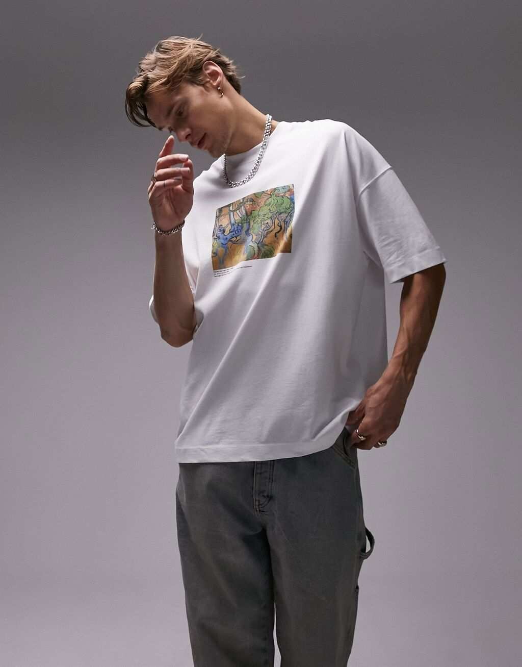 

Белая футболка оверсайз Topman с принтом Tree Roots в сотрудничестве с Музеем Ван Гога