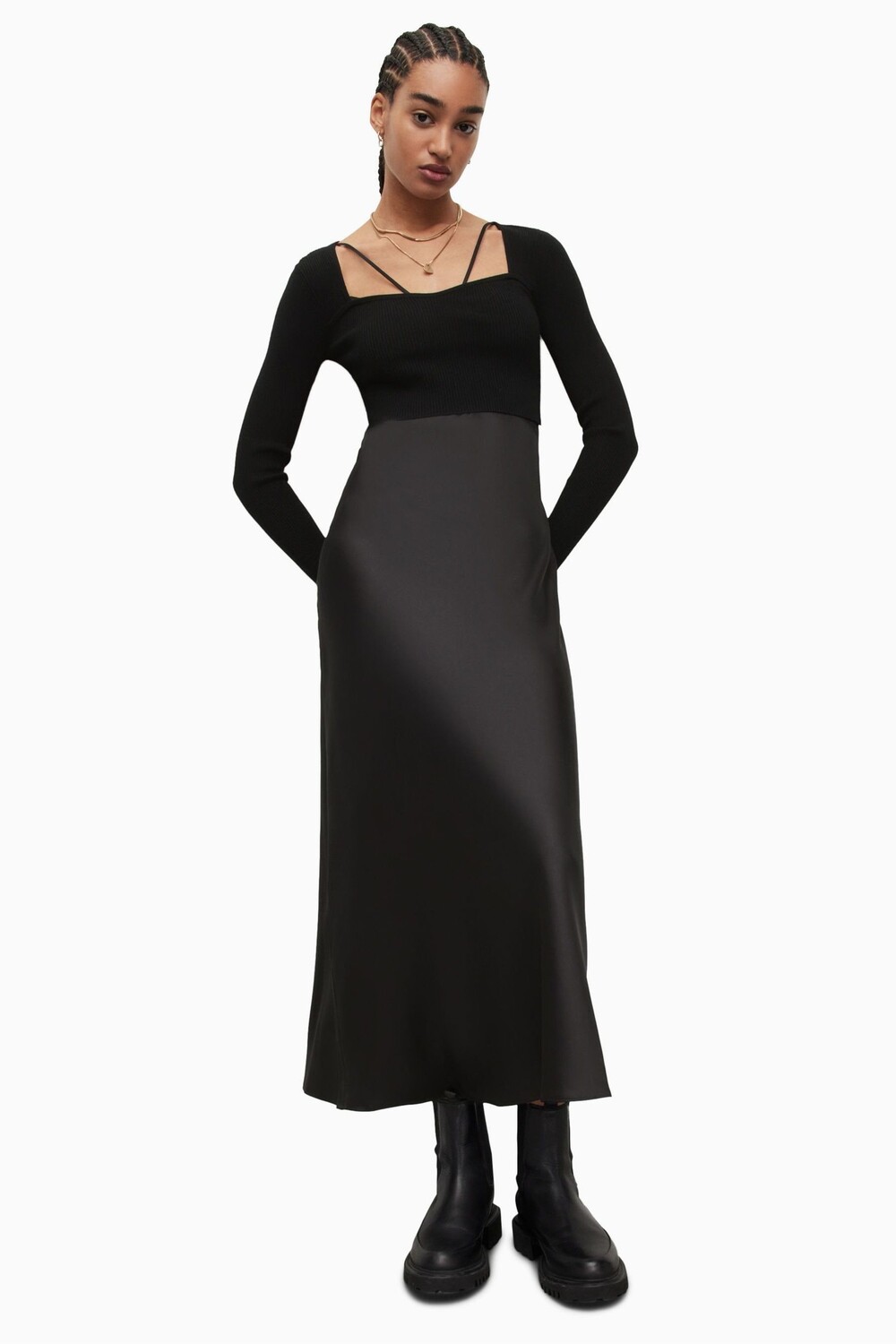 

AllSaints Sassi черное платье с короткими рукавами All Saints, черный