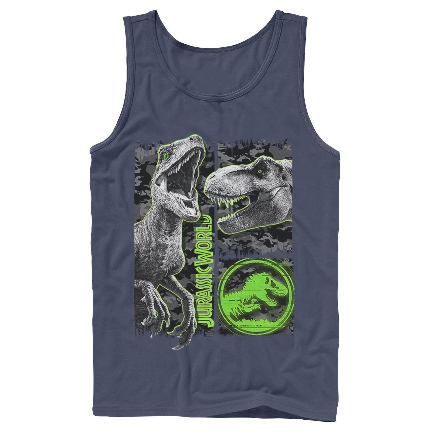 

Мужская майка Jurassic World Two Raptor T-Rex с камуфляжным принтом и царапинами Licensed Character