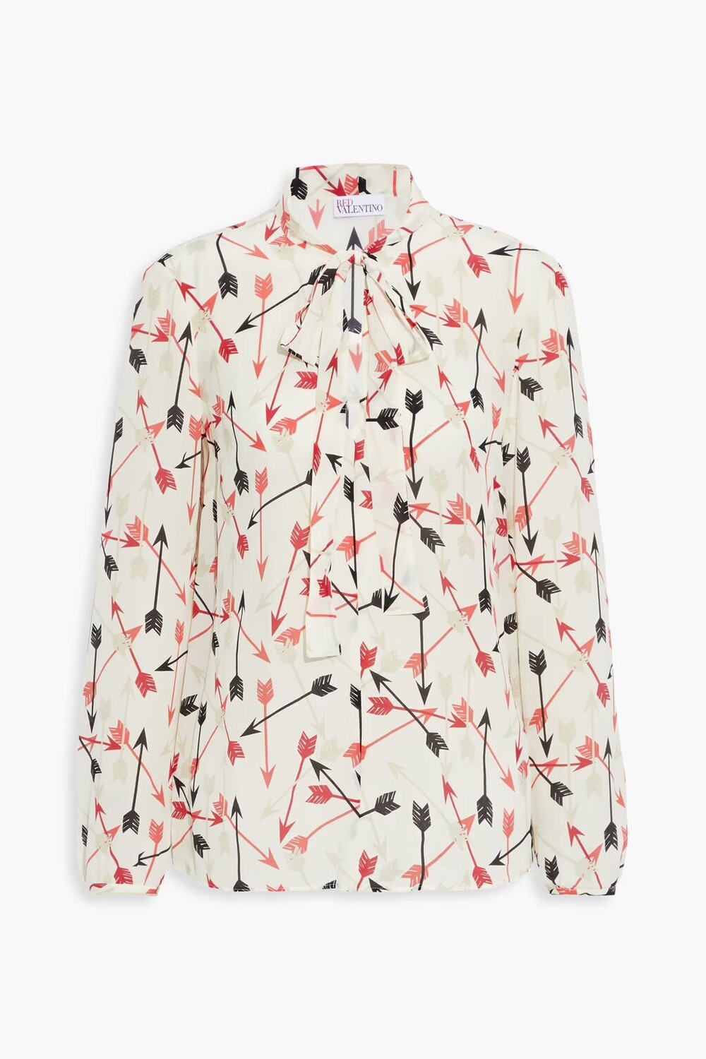 

Блузка из шелкового крепдешина с принтом бантиком Redvalentino, экрю