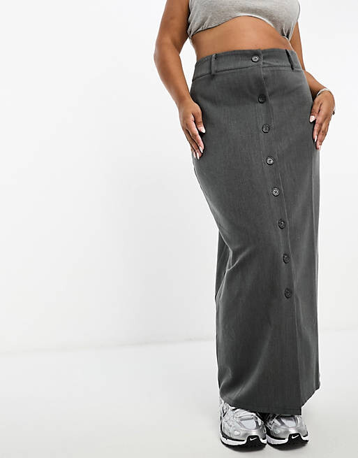 

Темно-серая юбка-карандаш с пуговицами ASOS DESIGN Curve
