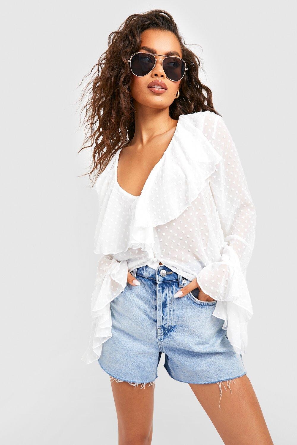 

Блузка с открытой передней передой и шифоновым добби Boohoo, белый