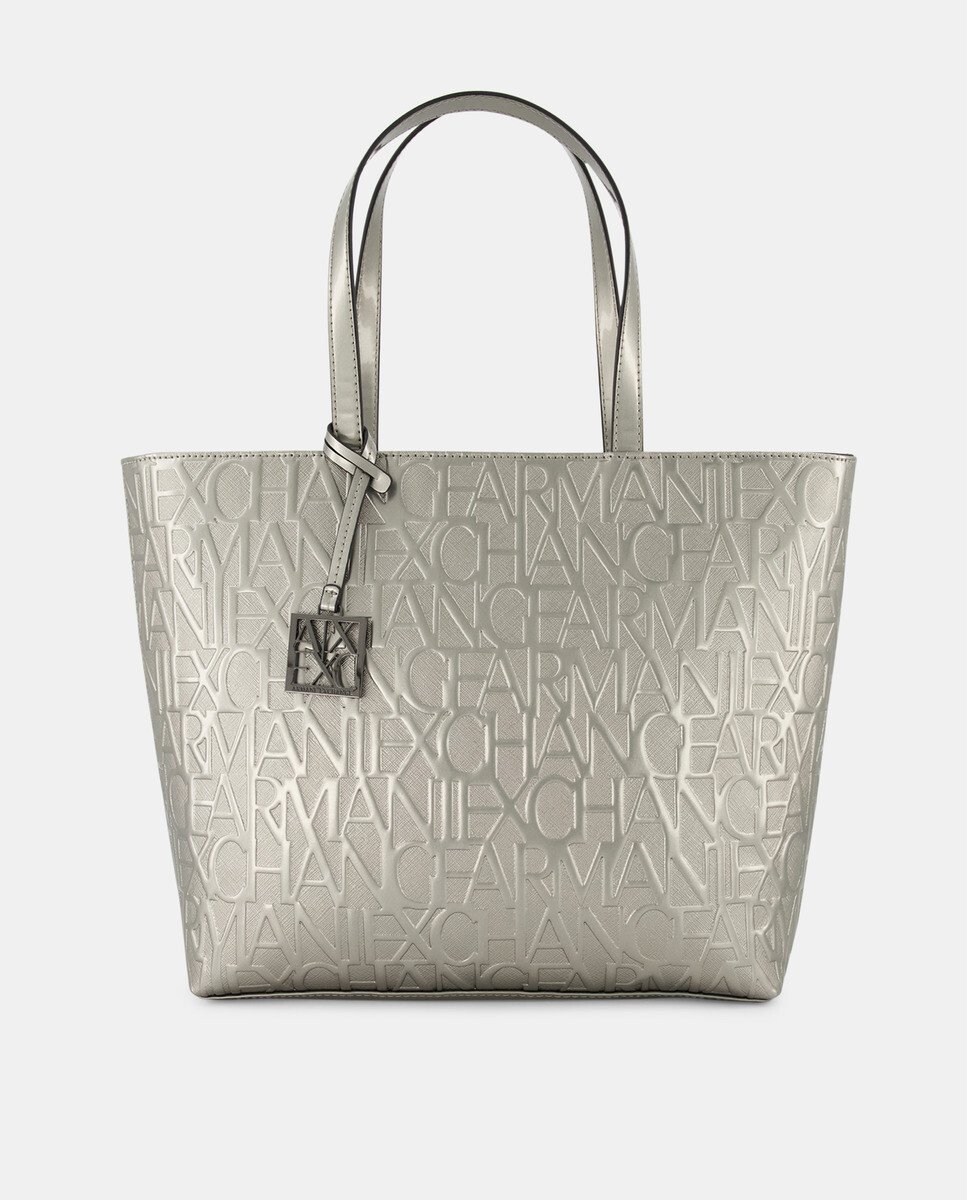 

Сумка-шопер с логотипами и застежкой-молнией Armani Exchange, темно-серый