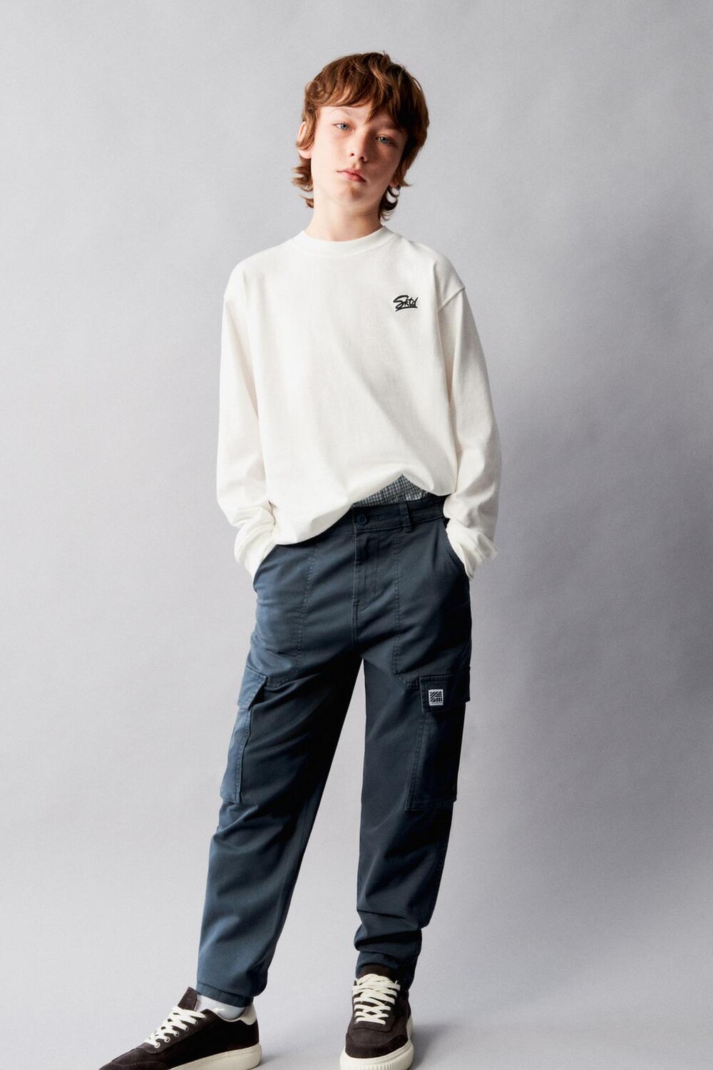 

Брюки-карго с этикеткой ZARA, голубая сталь, Синий