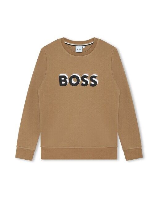 

Толстовка для мальчика с круглым вырезом и логотипом спереди Boss Kidswear, светло-коричневый