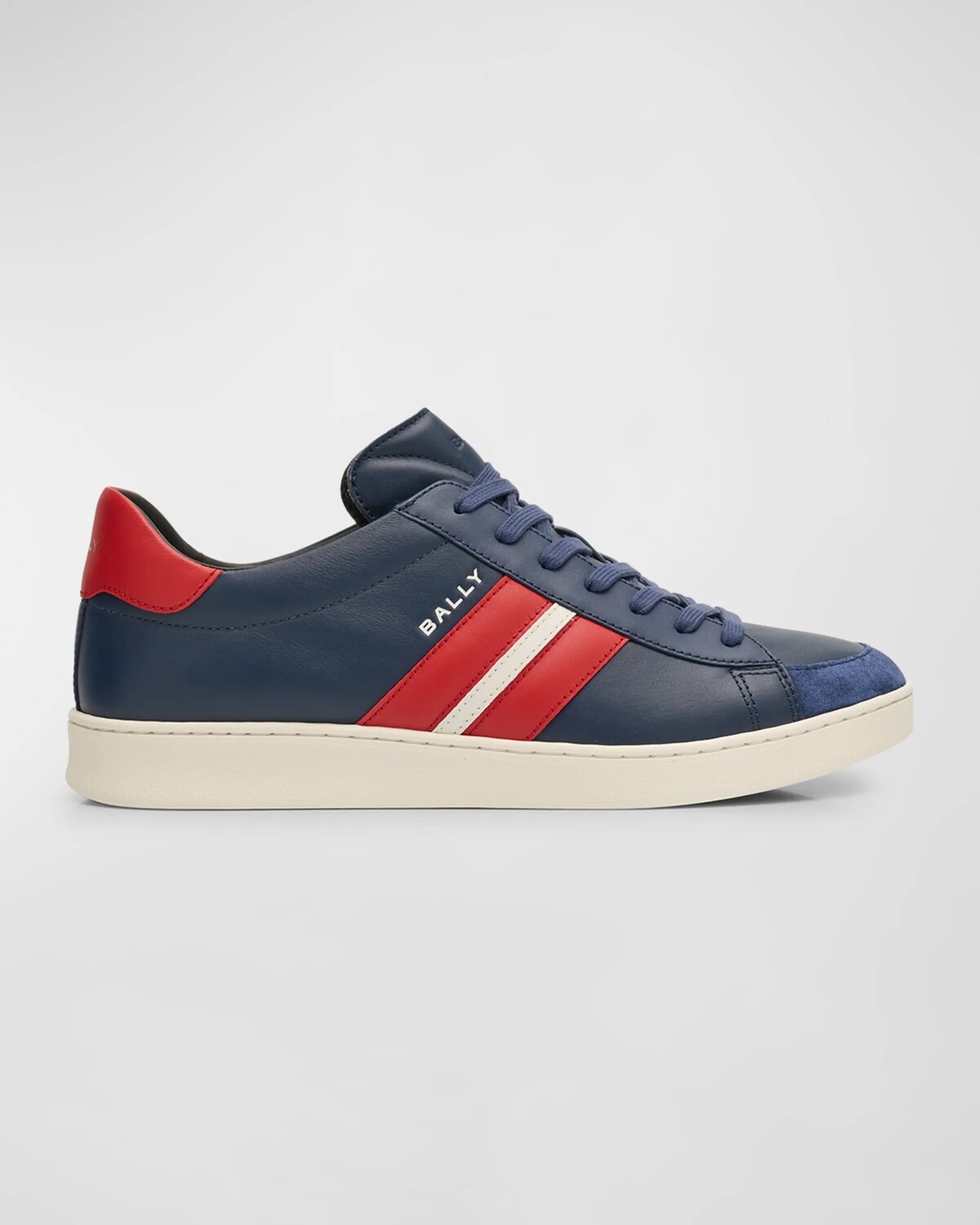 

Мужские низкие кожаные теннисные кроссовки Bally, цвет Marine/Candyred/Wht
