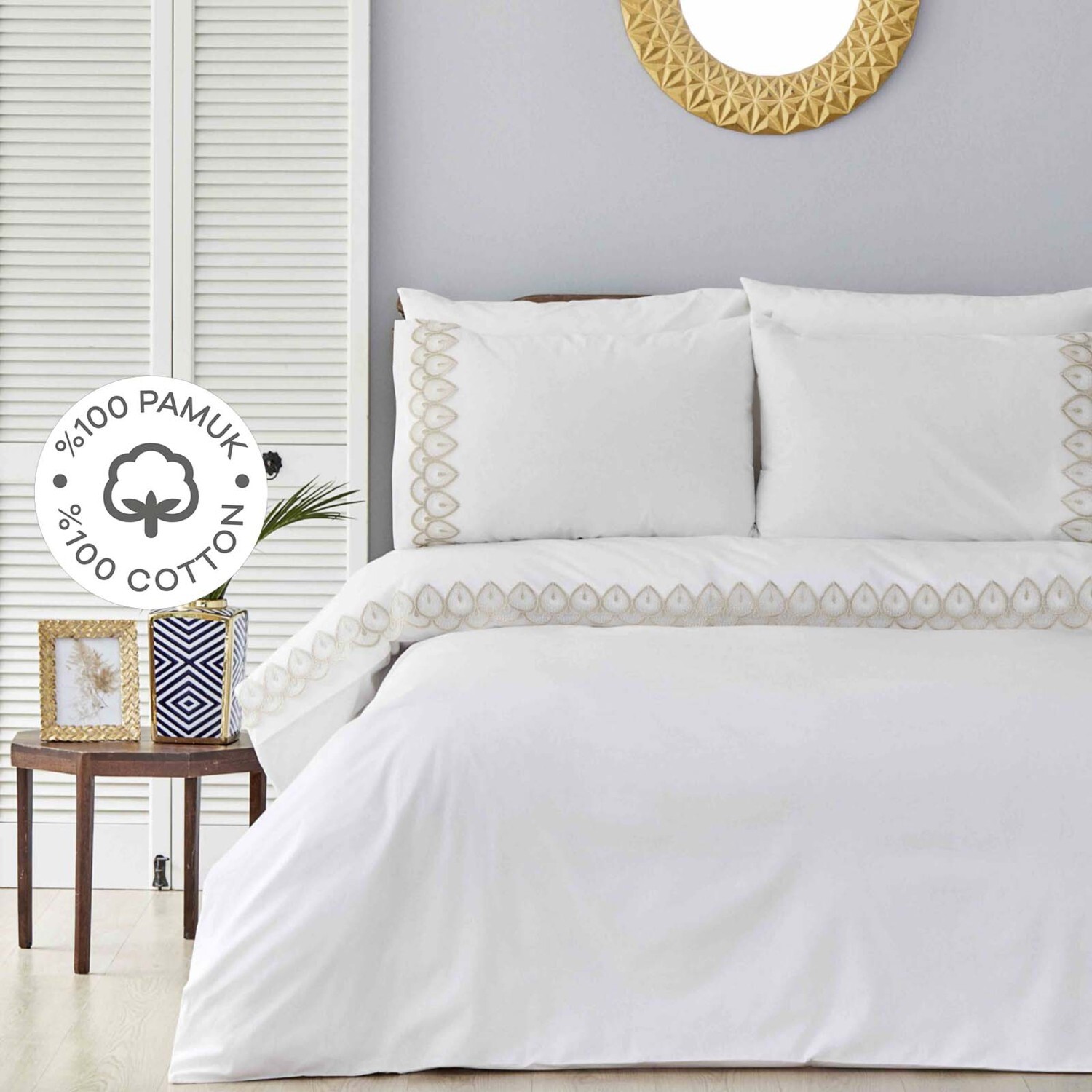 

Karaca Home Fidelle Gold Комплект постельного белья из 100% хлопка с французским кружевом