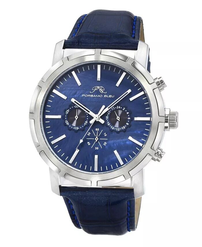 

Мужские часы NYC Chrono из натуральной кожи серебристого и синего цвета 1282ANYL Porsamo Bleu, синий