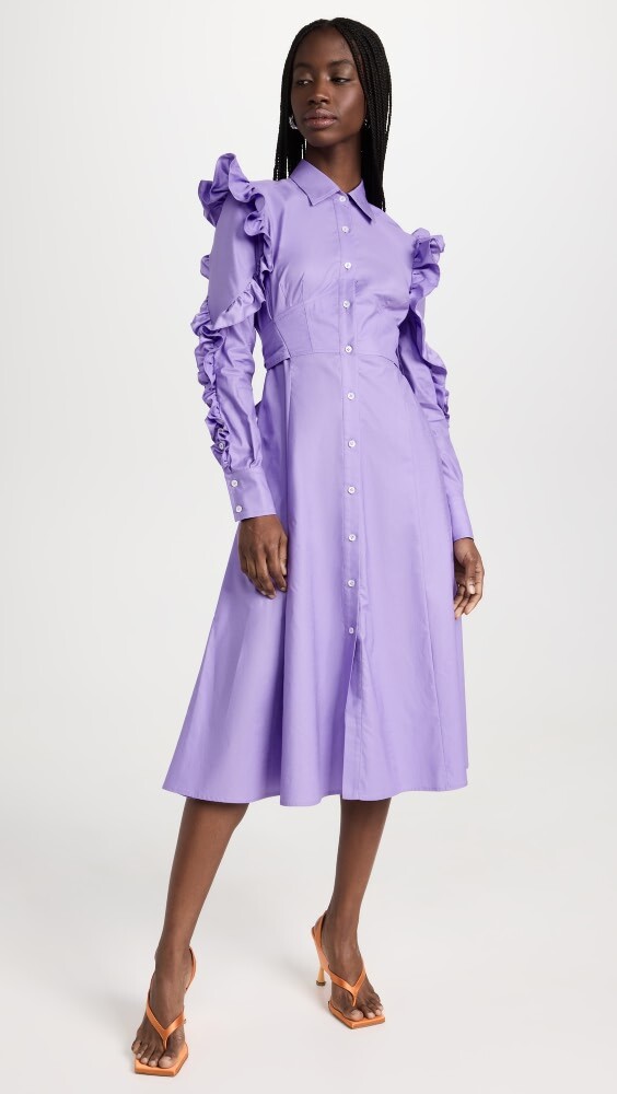 

Платье Prabal Gurung Ruffle Sleeve Corset Detail Shirtdress, лавандовый