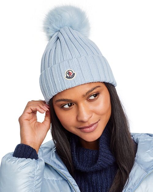 

Ребристая шерстяная шапка с помпоном Moncler, цвет Blue