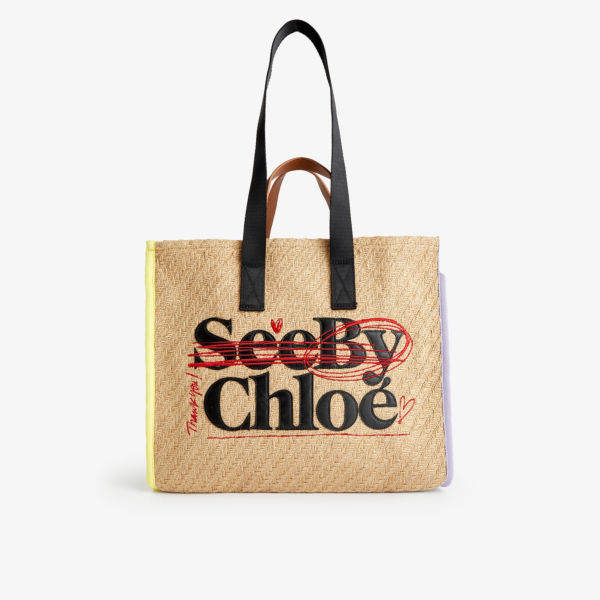 Джутовая большая сумка с логотипом See By Chloé, бежевый
