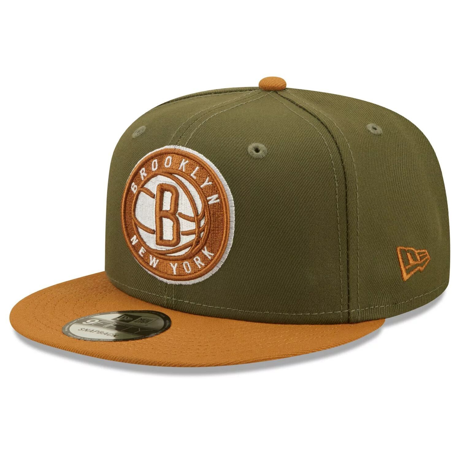 

Мужская двухцветная кепка New Era оливково-коричневого цвета Brooklyn Nets 9FIFTY Snapback