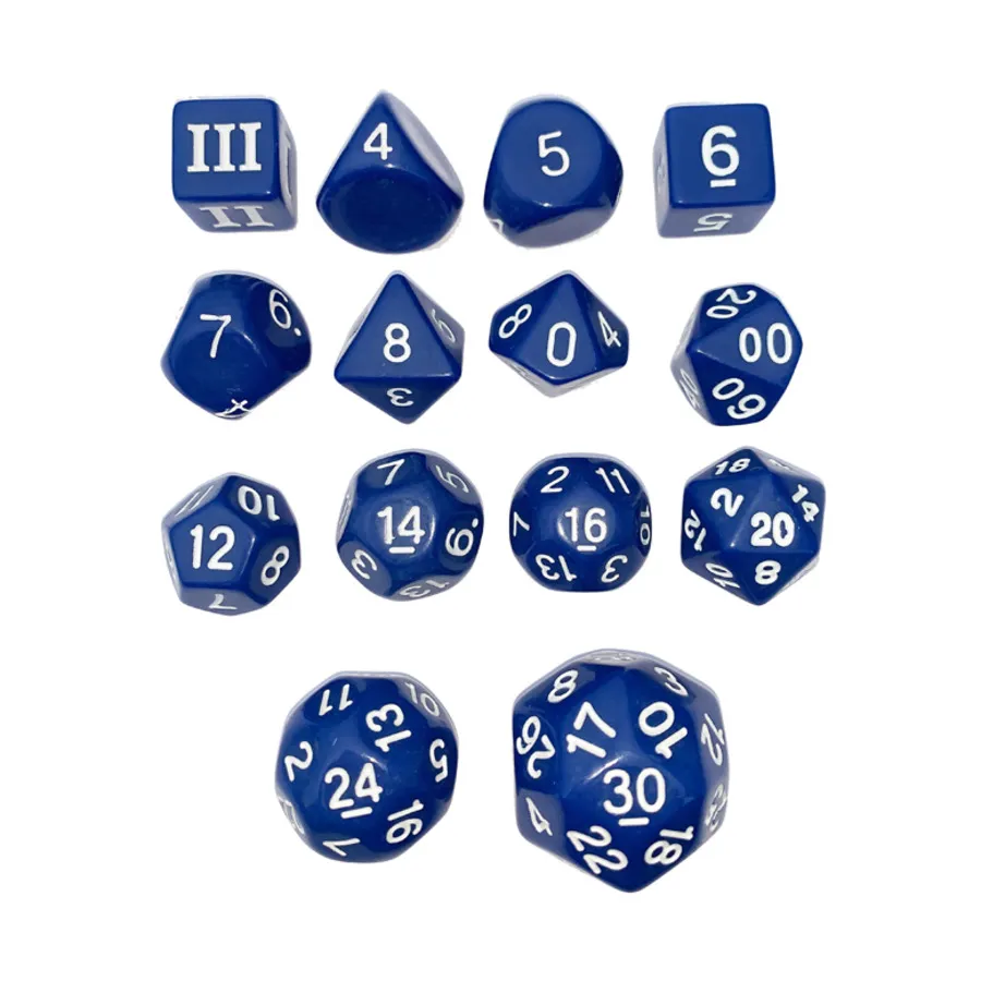 

Набор кубиков Poly Dice необычных размеров — индиго с белым (14), DCC & Specialty Dice Packs