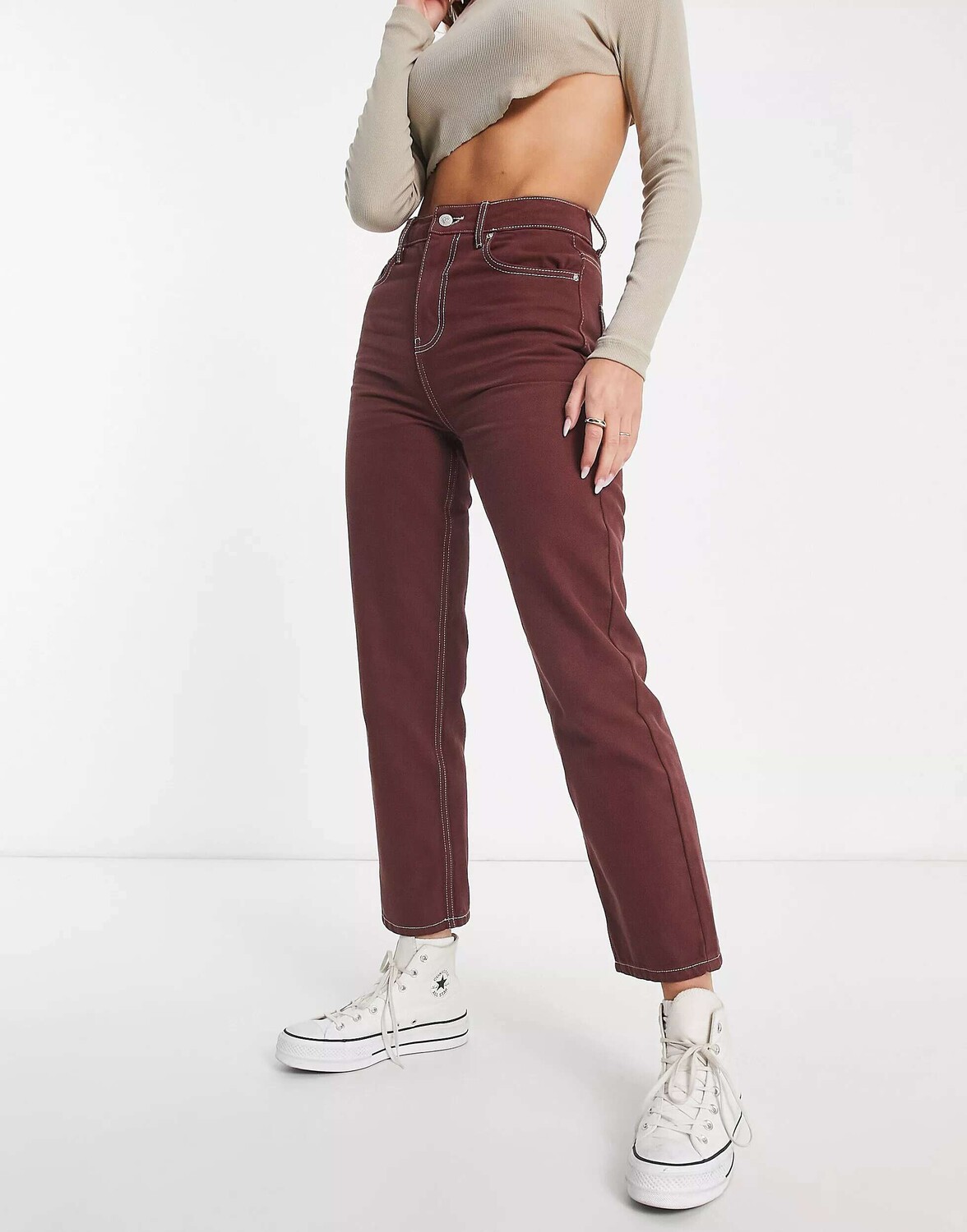 

Шоколадные прямые джинсы Miss Selfridge