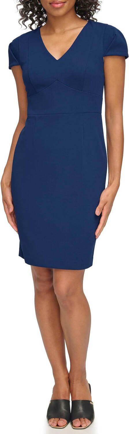 

Платье-футляр с защипами и короткими рукавами DKNY, цвет Coastal Blue