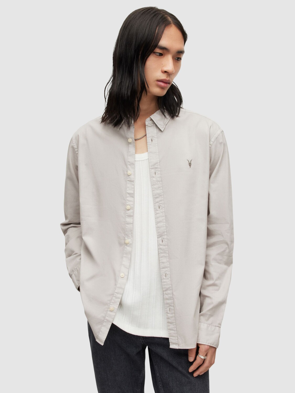 

Хлопковая рубашка AllSaints Hawthorne, пепельно-фиолетовая