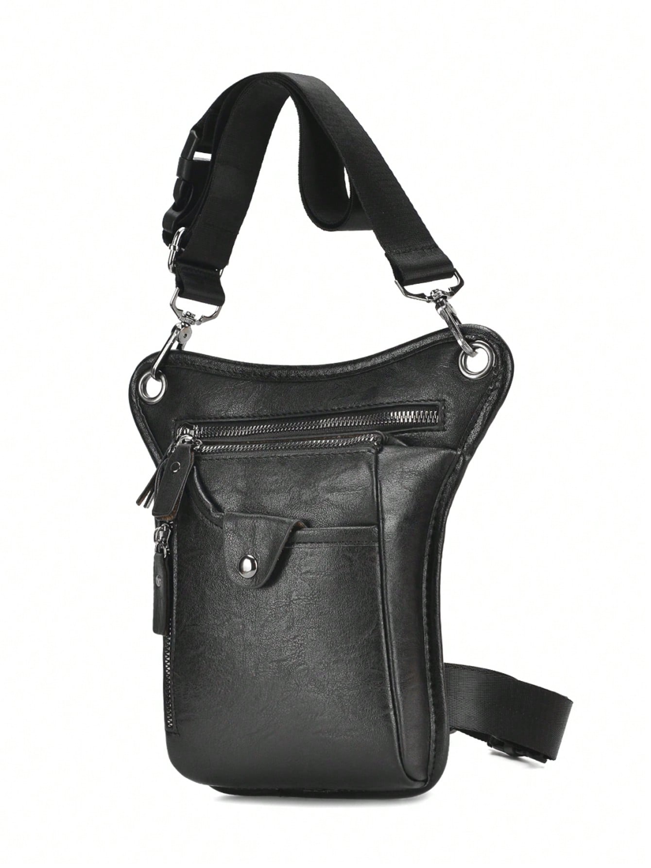 цена Мужская поясная сумка из искусственной кожи сплошного цвета в простом стиле с набедренной сумкой, черный