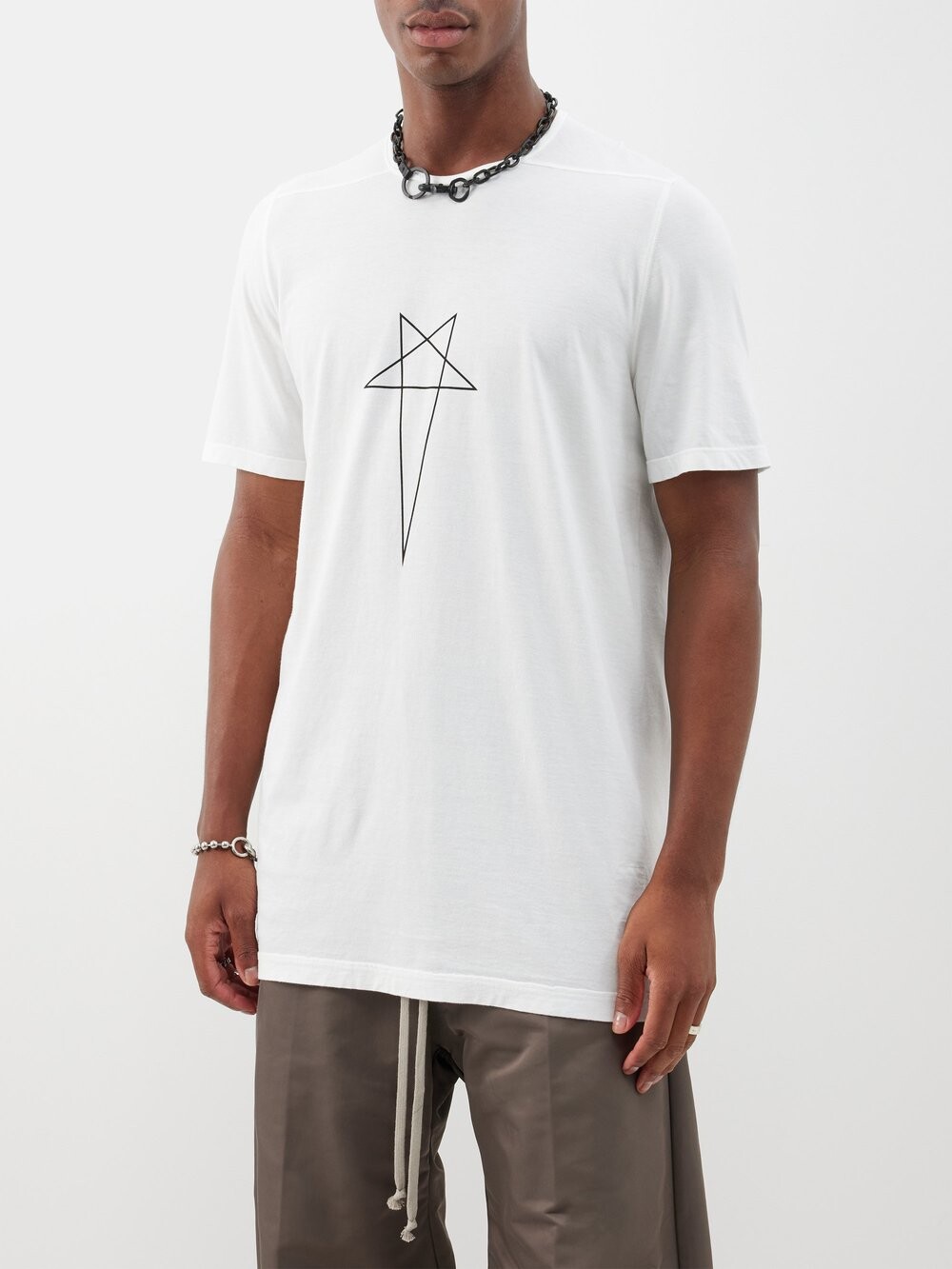 

Футболка из хлопкового джерси с принтом pentagram Rick Owens, белый