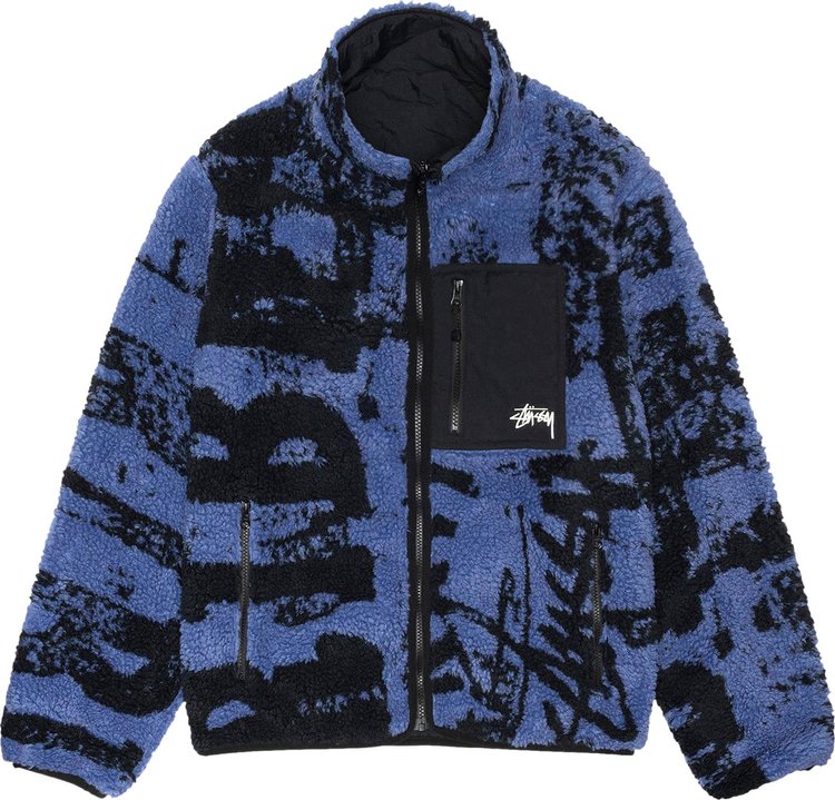 Куртка Stussy Sherpa Reversible Printed 'Blue', разноцветный