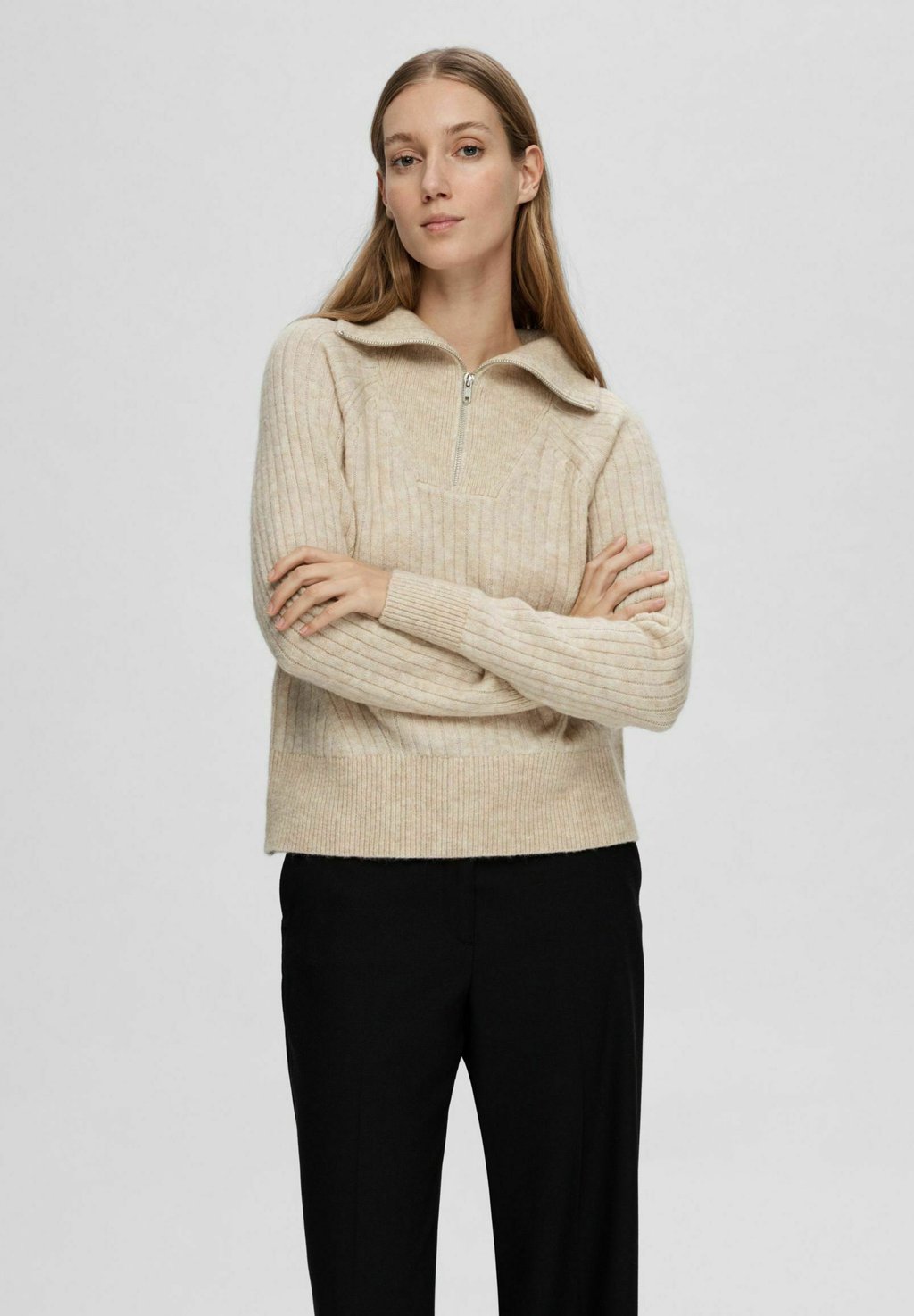 Вязаный свитер HALF-ZIP Selected Femme, цвет birch