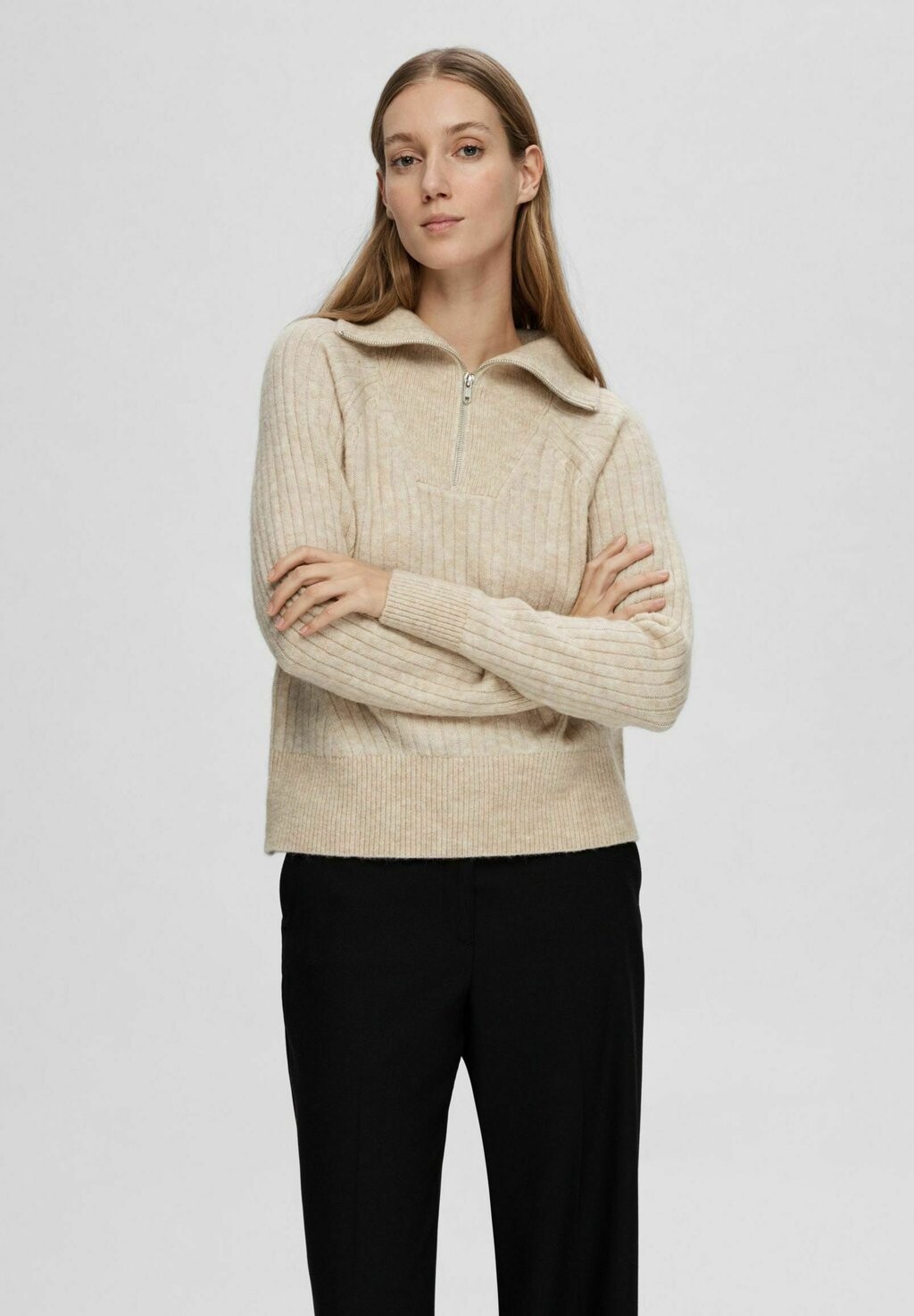

Вязаный свитер HALF-ZIP Selected Femme, цвет birch