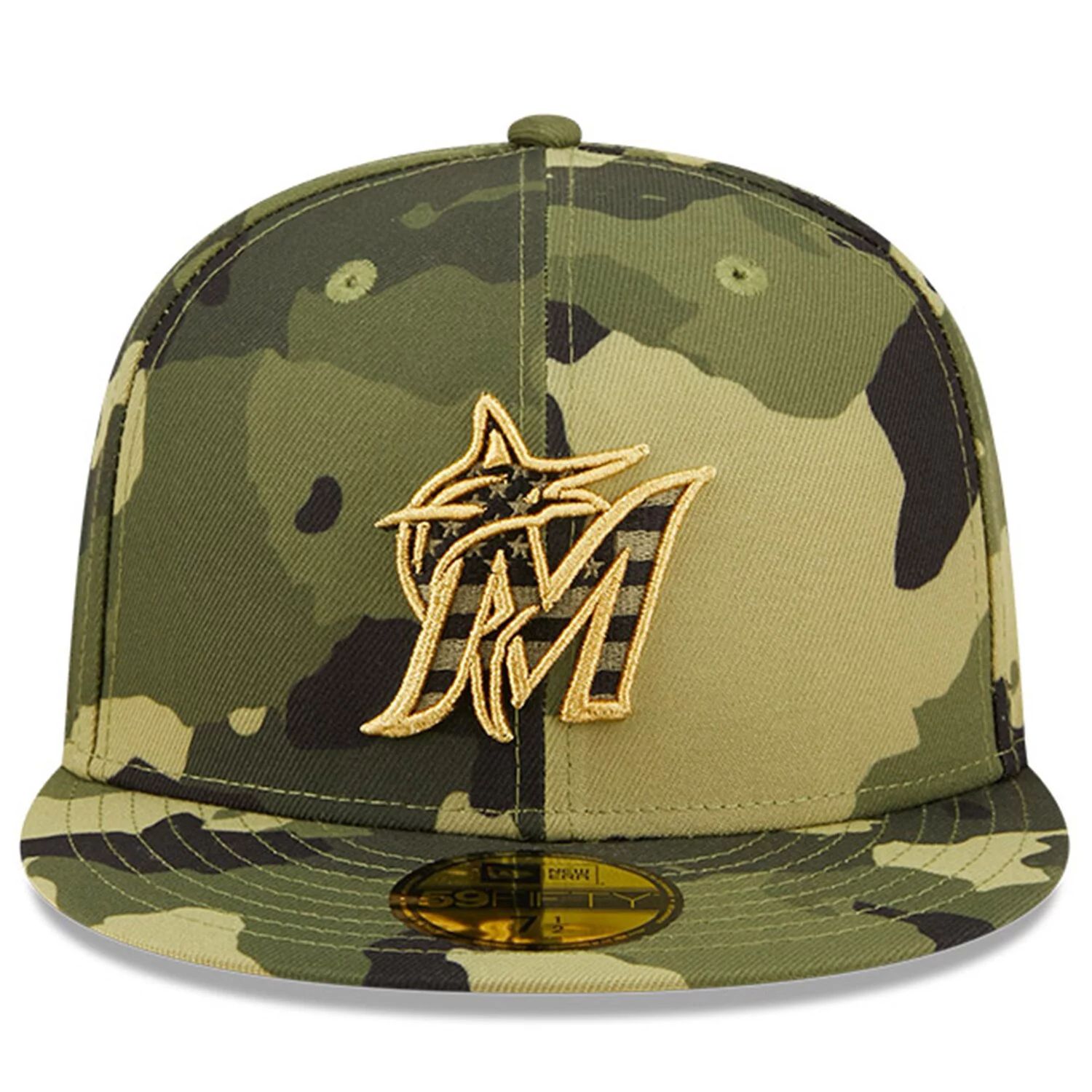 

Мужская камуфляжная кепка New Era Miami Marlins 2022, полевая шляпа 59FIFTY в честь Дня вооруженных сил 59FIFTY