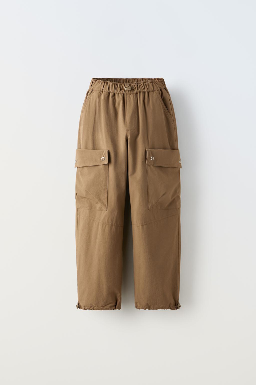 Технические брюки с карманами ZARA, коричневый технические плюшовые брюки zara средне серый