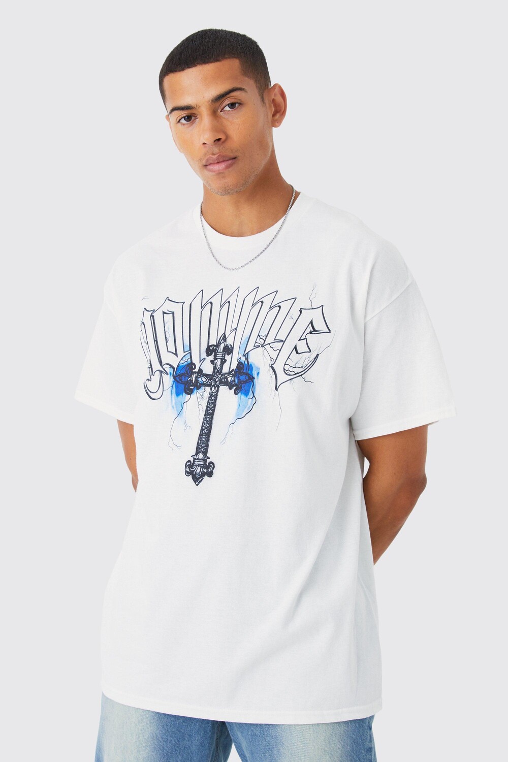 

Футболка оверсайз homme cross с графикой Boohoo, белый