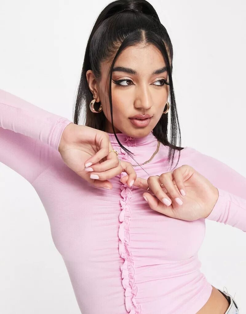 

Розовый укороченный топ с воронкой и сборками Miss Selfridge
