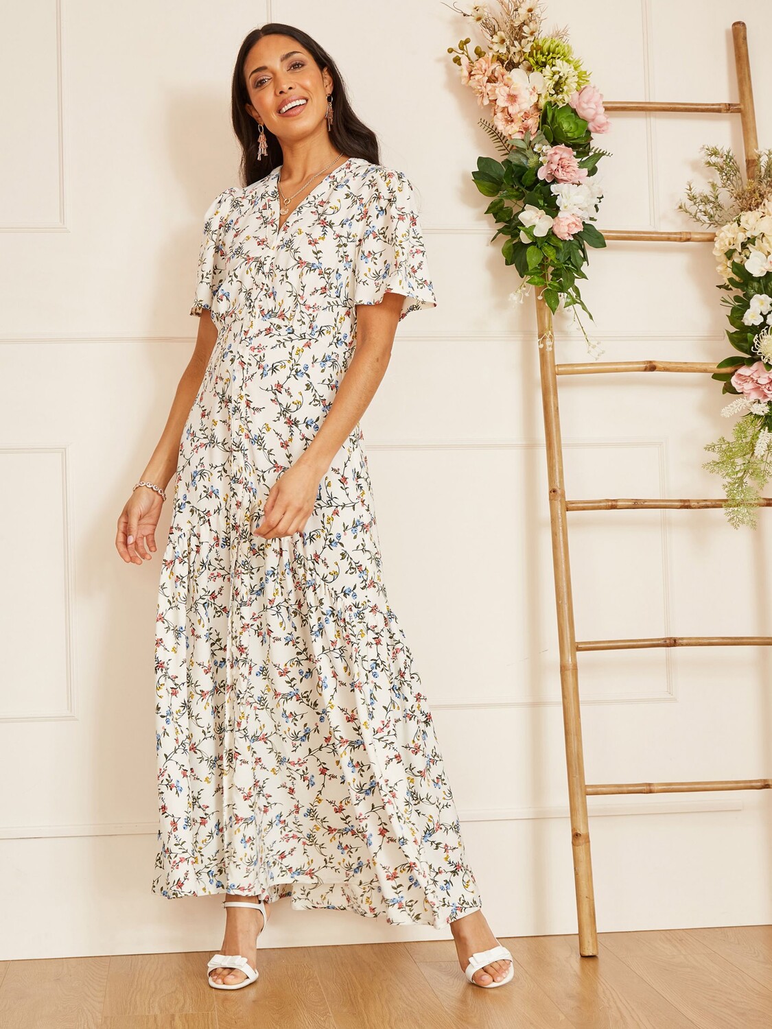 

Платье макси Yumi Botanical, белое, Белый