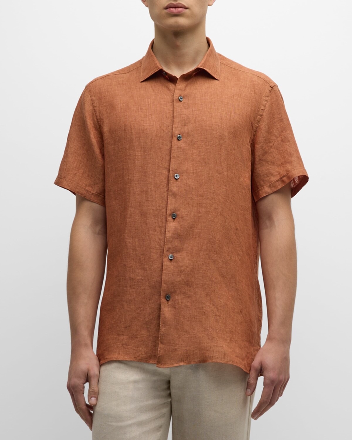 

Мужская однотонная льняная спортивная рубашка ZEGNA, цвет Medium Brown Solid