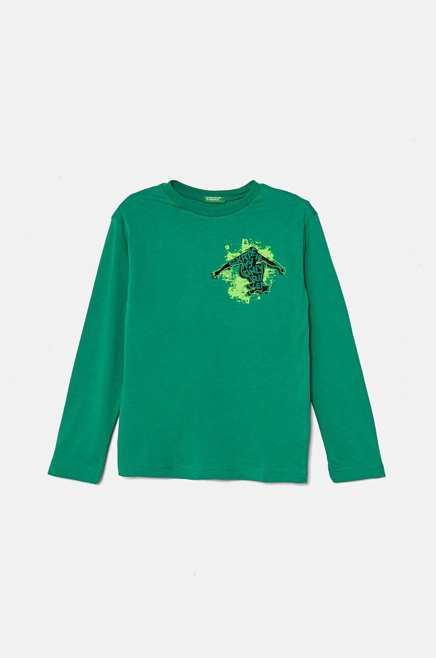 

Хлопковая рубашка с длинными рукавами United Colors of Benetton для мальчиков, зеленый