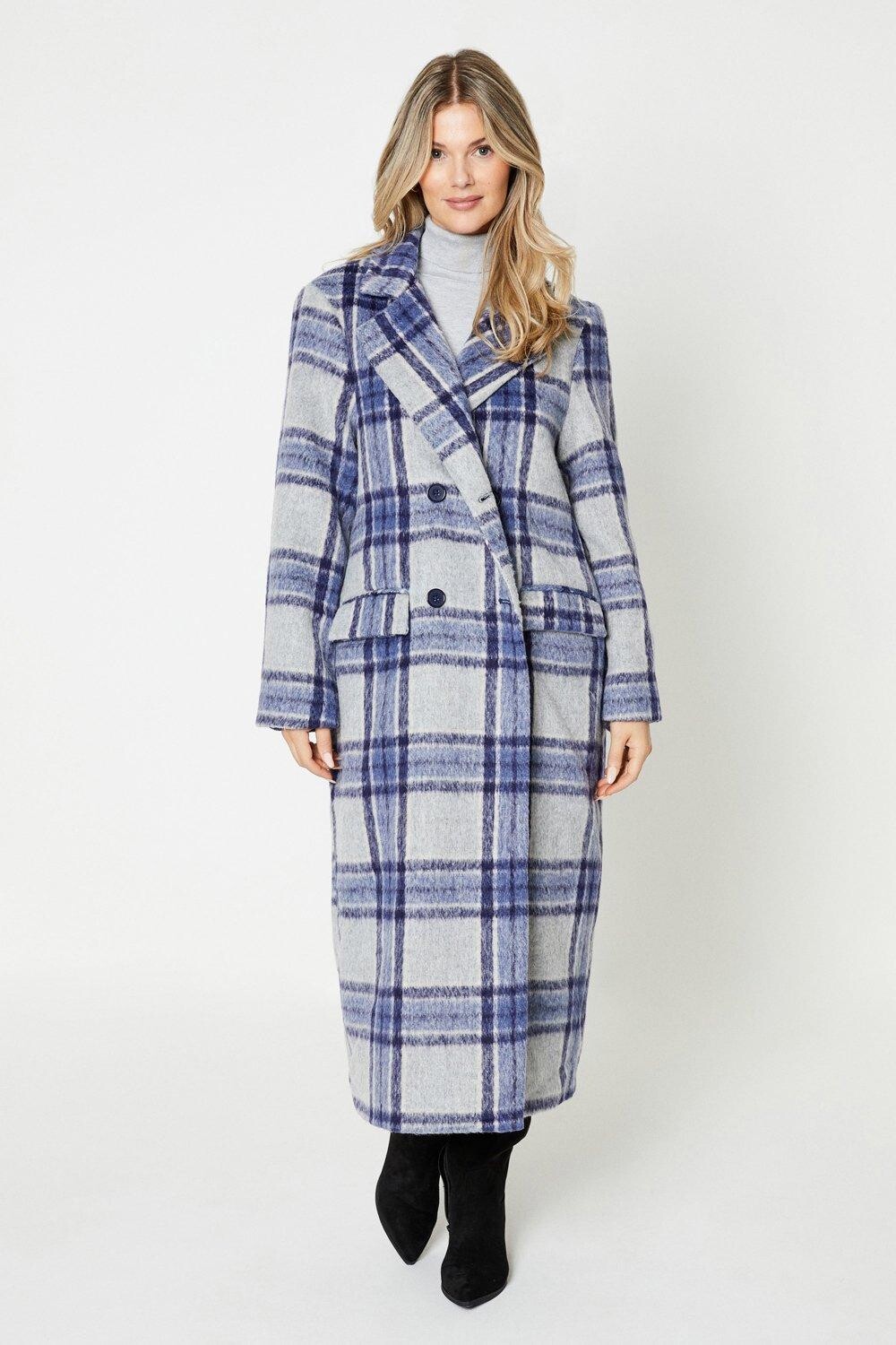

Двубортный длинный пиджак в клетку Dorothy Perkins, синий