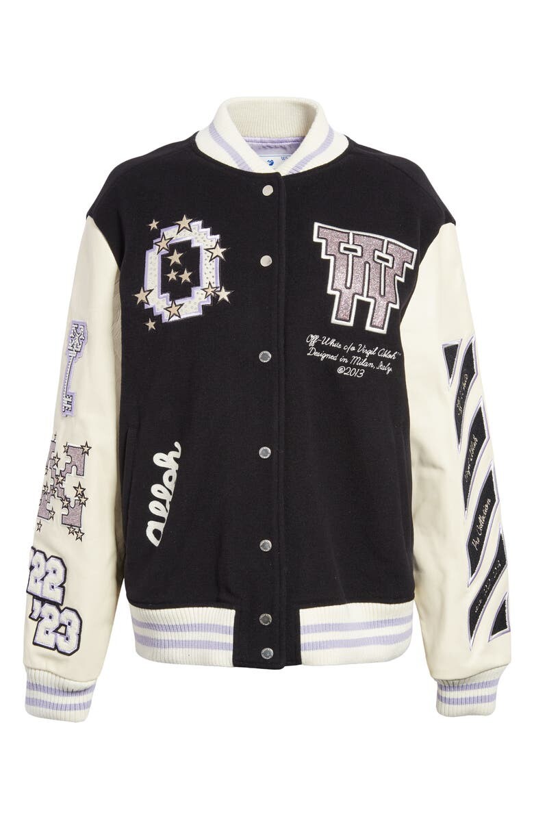 

Университетская куртка из смеси кожи и натуральной шерсти OFF-WHITE