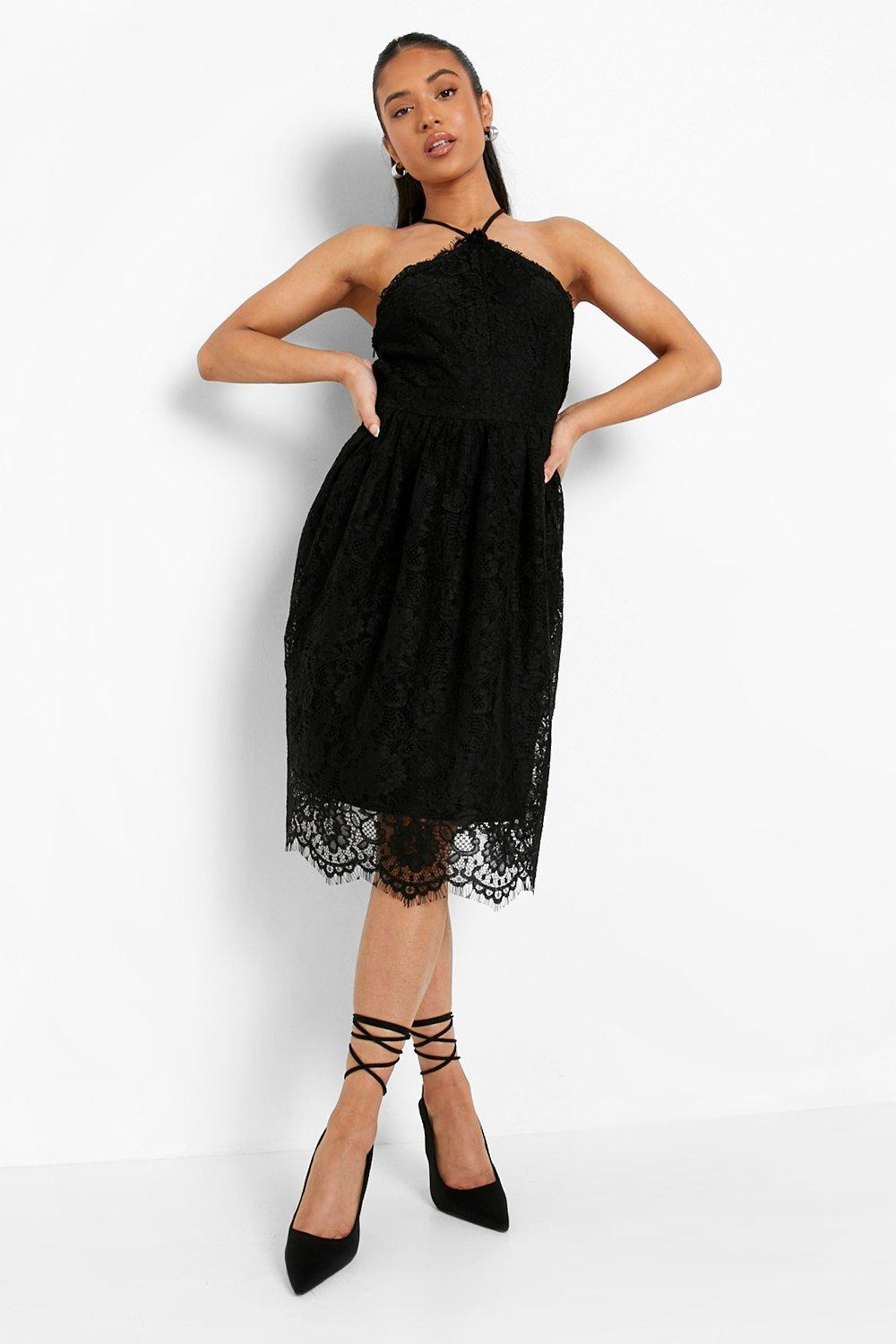 Маленькое кружевное платье с открытой спиной и открытой спиной Boohoo, черный средние черные перчатки трикотажные калибра 13 с полиэстеровым покрытием ладони и пальцы с открытой спиной loops черный