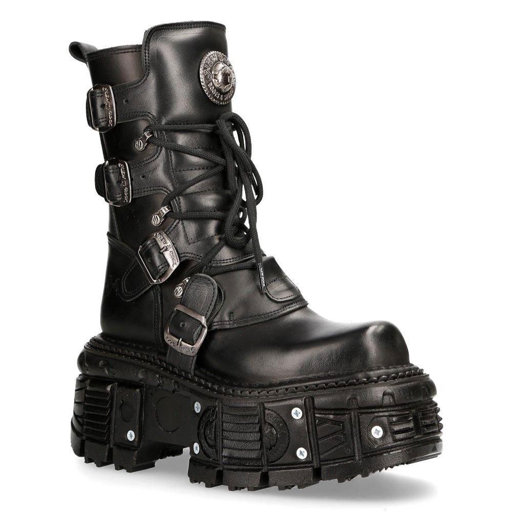 Кожаные армейские ботинки унисекс New Rock на платформе — TANK373-S1, черный цена и фото