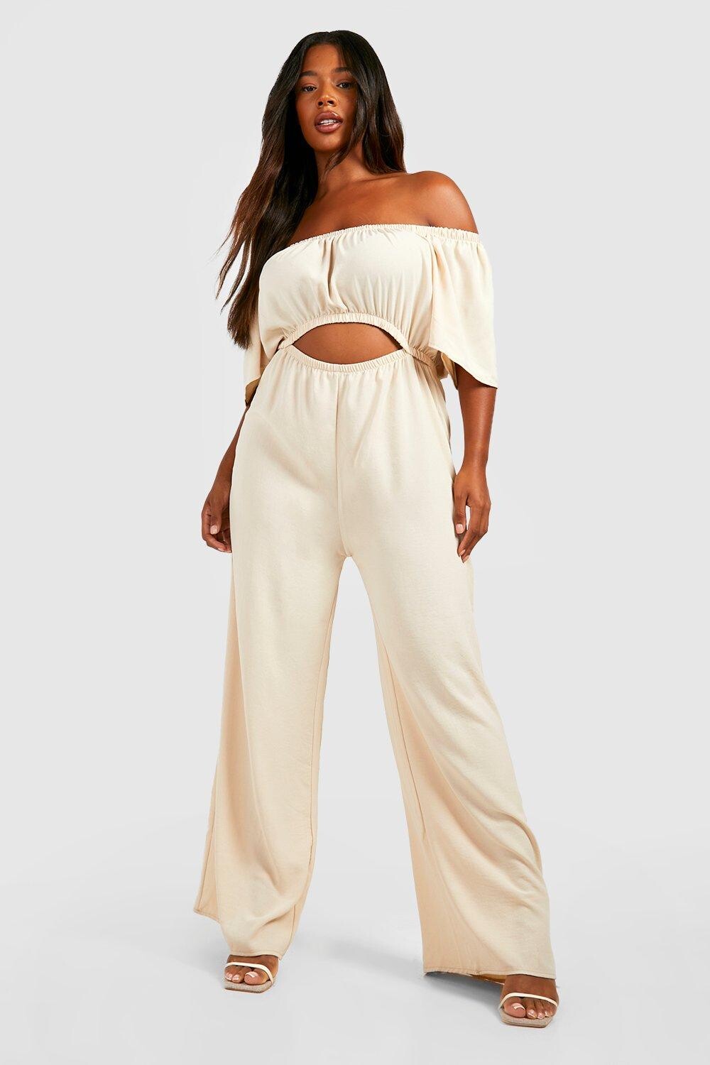 

Льняной комбинезон plus с широкими ногими Boohoo, серый