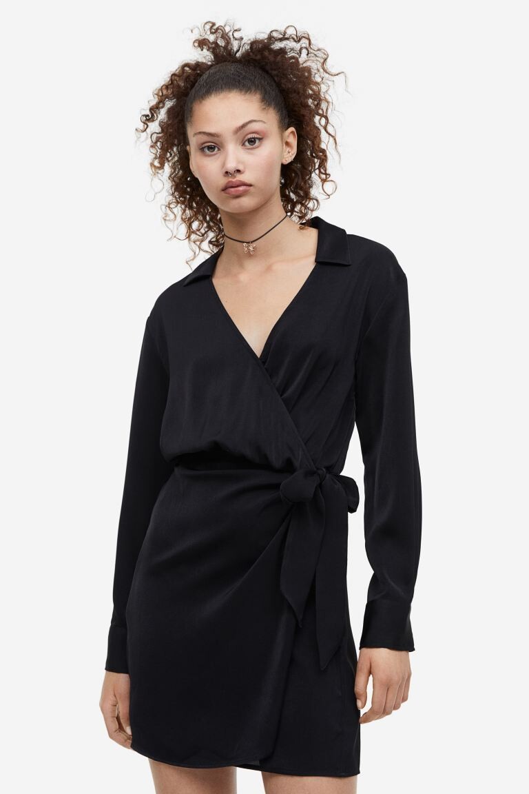 

Атласное платье-рубашка с запахом H&M