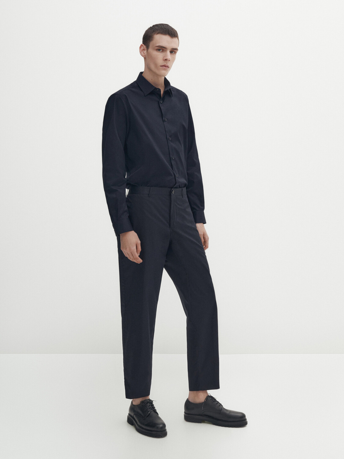 

Рубашка из хлопкового саржа стрейч Massimo Dutti, темно-синий