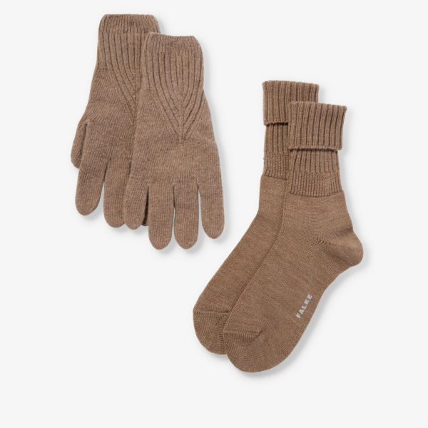 цена Комплект из двух предметов из полушерстяных носков и перчаток Falke, цвет 5410 nutmeg mel