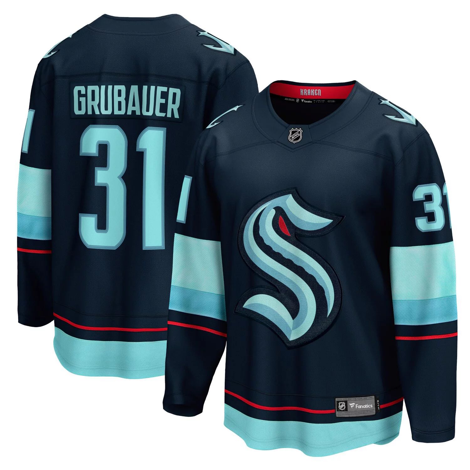 

Мужская футболка с логотипом Philipp Grubauer Deep Sea Seattle Kraken Home Premier Breakaway Player Fanatics