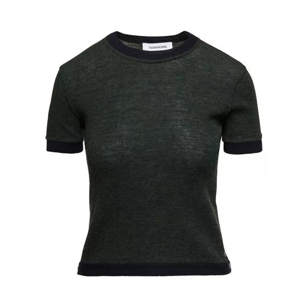 

Футболка short sleeve tee w/ contrast trims in wool rib Thom Browne, черный