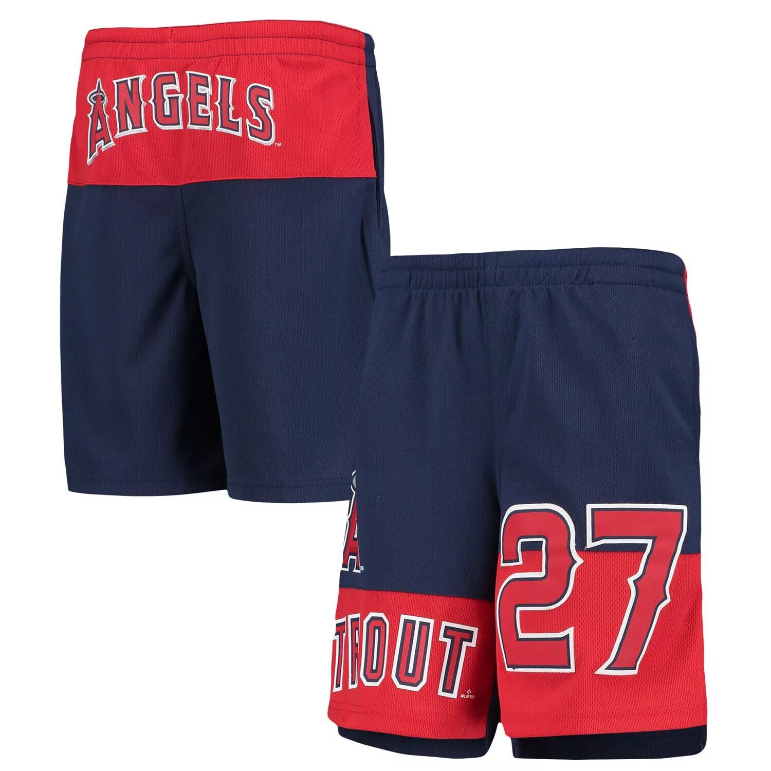 

Молодежные шорты Mike Trout Navy Los Angeles Angels Pandemonium с именем и номером Outerstuff